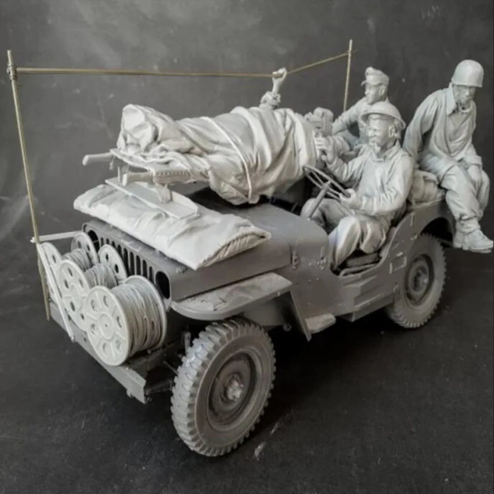 1/16 WWI Infantry with Jeep, 9 Figures, Resin Model Figure Kit, Unassembled and Unpainted