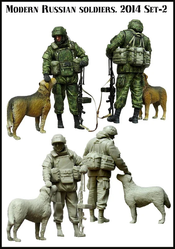 1/35 Modern Russian Soldiers with Military Dogs, 7 Figures, Resin Model Figure Kit, Unassembled and Unpainted