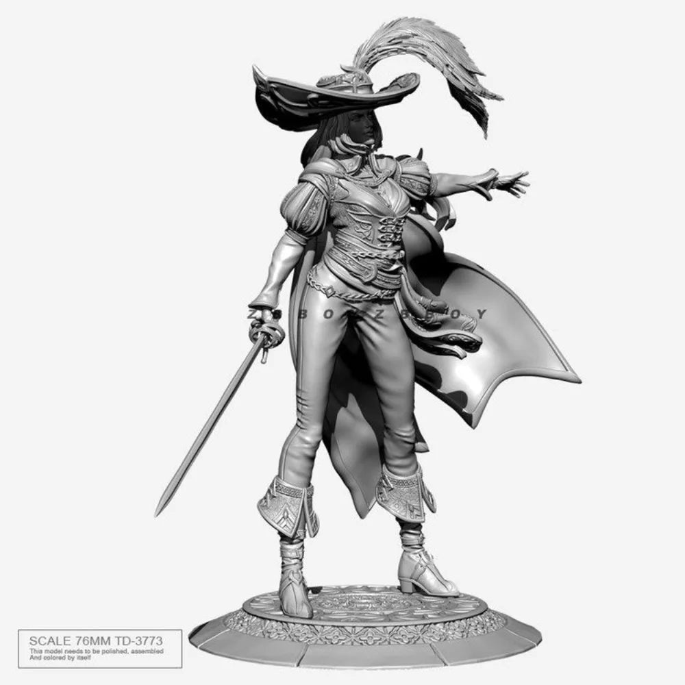 76mm Female Pirate Swordsman, Resin Model Figure Kit, Fantasy Theme, Unassembled and Unpainted