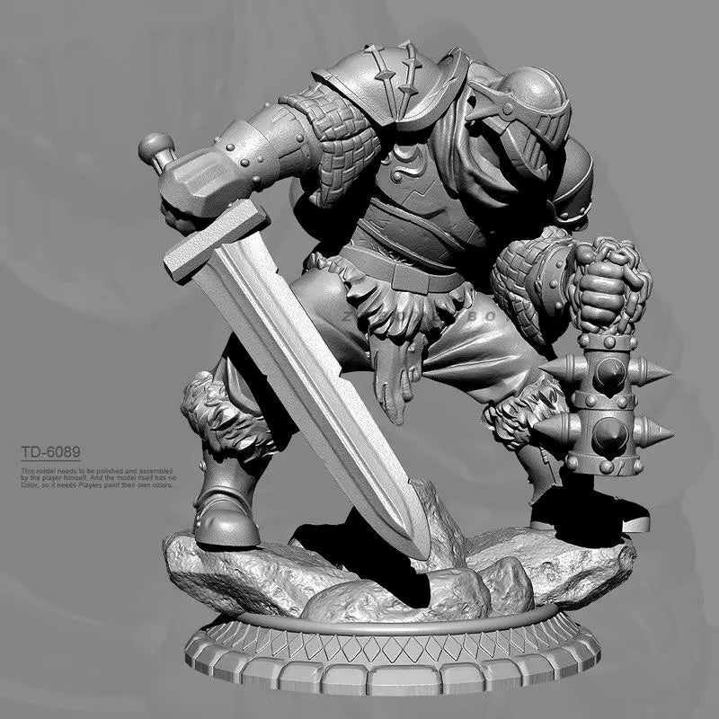 75mm Horned Demon Knight in Spiked Armor, Resin Model Figure Kit, Fantasy Theme, Unassembled and Unpainted