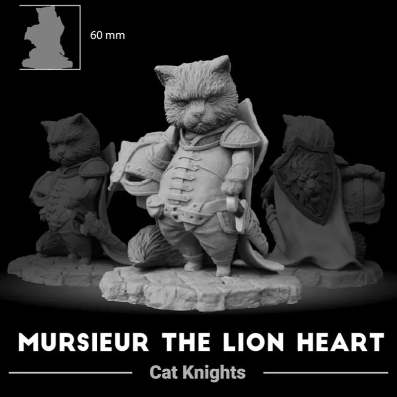 60mm Medieval Fantasy Cat Warrior Knight, Resin Model Figure Kit, Unassembled and Unpainted