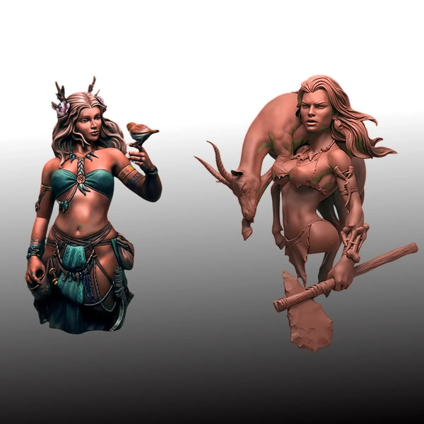 1/10 Female Warriors, 2 Figures, Resin Model Bust Kit, Fantasy Theme, Unassembled and Unpainted