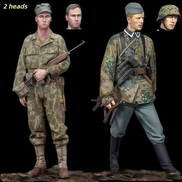 1/16 WWII German Rifleman and MP40 Gunner, 2 Figures, Resin Model Figure Kit, Unassembled and Unpainted