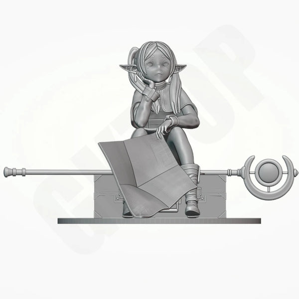 1/24 Female Elf with Pink Hair in Yellow Coat, Resin Model Figure Kit, Fantasy Theme, Unassembled and Unpainted