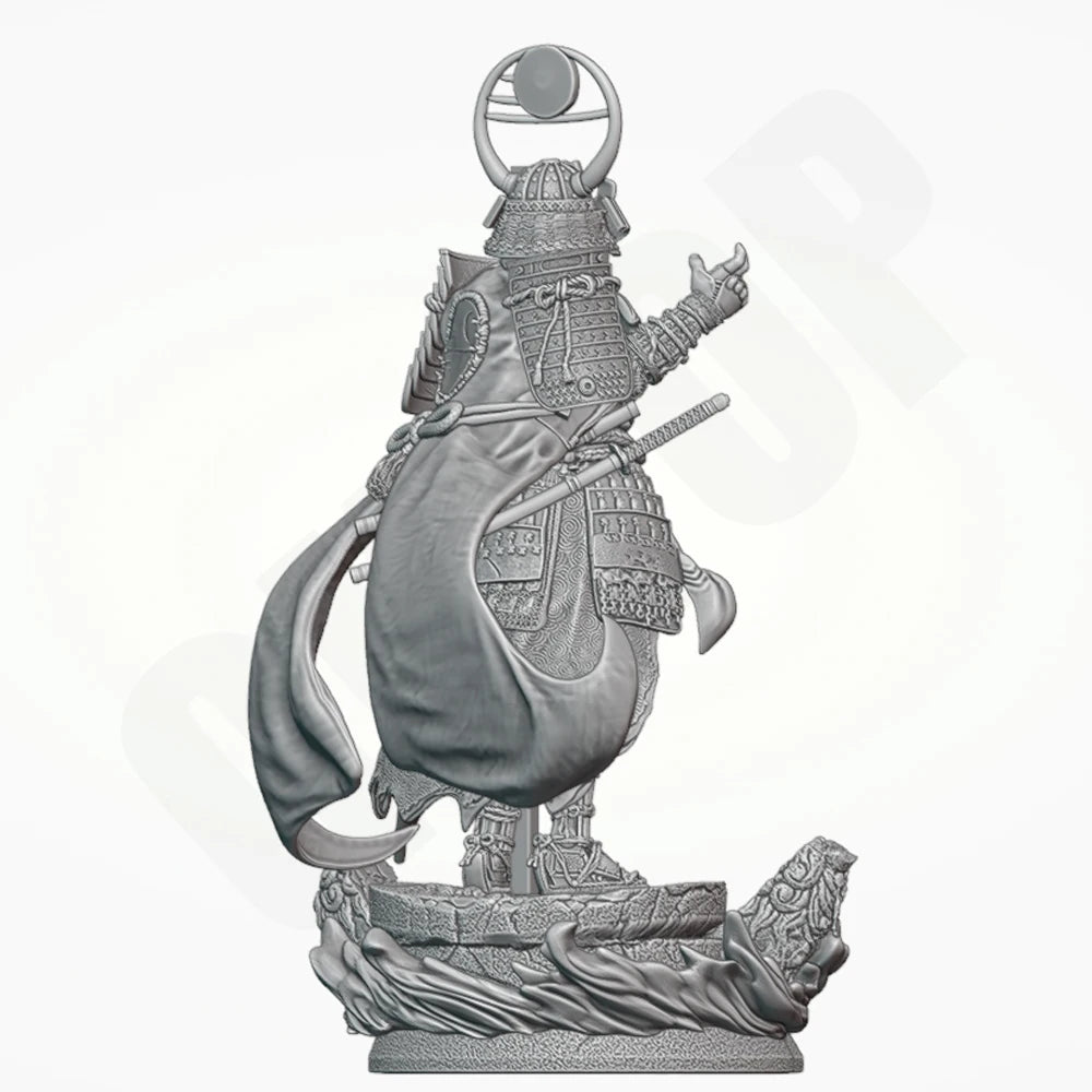 1/24 Female Samurai Warrior with Crescent Helm and Naginata, Resin Model Figure Kit, Fantasy Theme, Unassembled and Unpainted