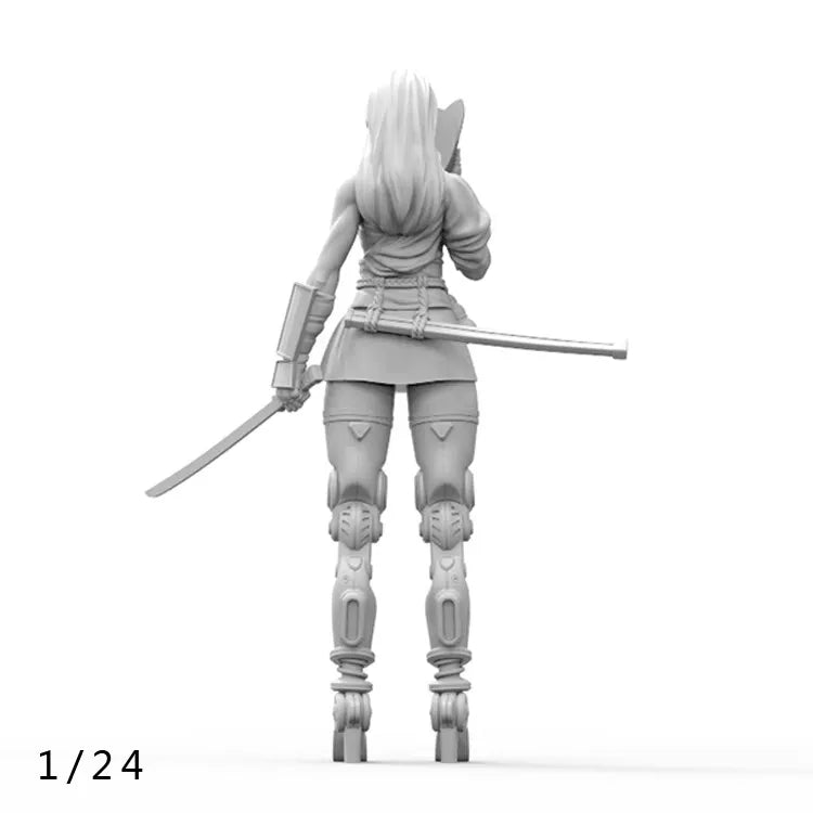 1/24 Female Warrior with Dual Katanas, Resin Model Figure Kit, Anime Theme, Unassembled and Unpainted