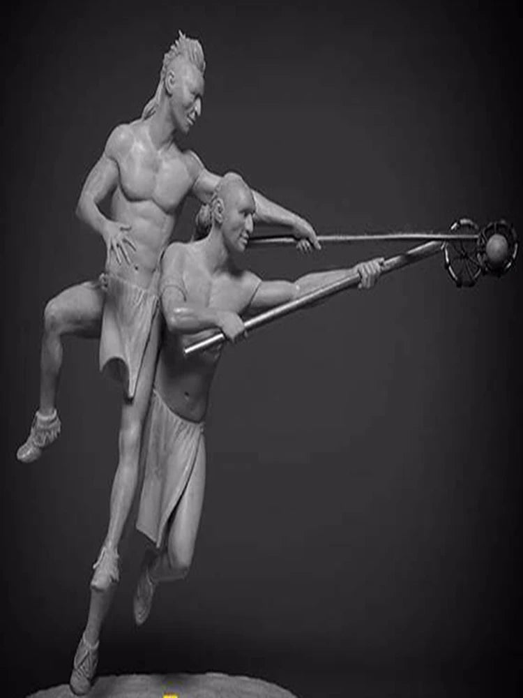 75mm Ancient Barbarian and Female Spear Warrior, 2 Figures, Resin Model Figure Kit, Unassembled and Unpainted