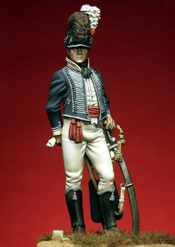 54mm Napoleonic Cavalry Officer with Plumed Hat and Sword, Resin Model Figure Kit, Unassembled and Unpainted