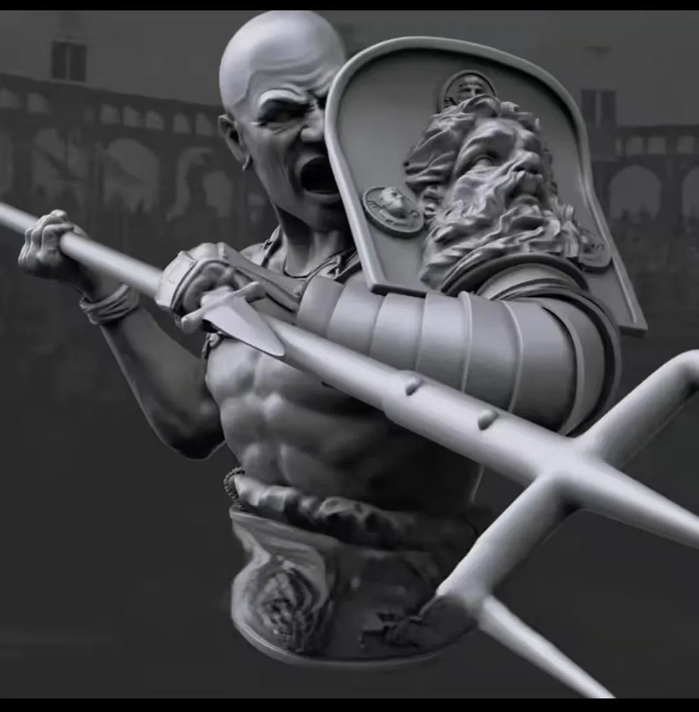 1/10 Bearded Warrior with Spear and Shield Emblem, Resin Model Bust Kit, Fantasy Theme, Unassembled and Unpainted