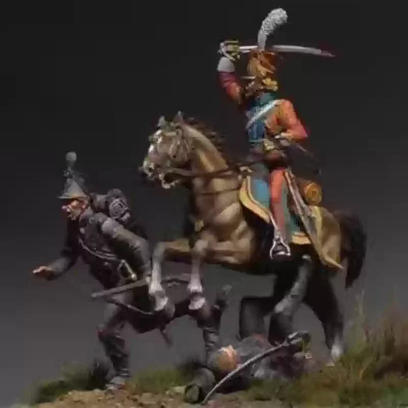 60mm Napoleonic Cavalry Soldiers, 3 Figures, Resin Model Figure Kit, Unassembled and Unpainted
