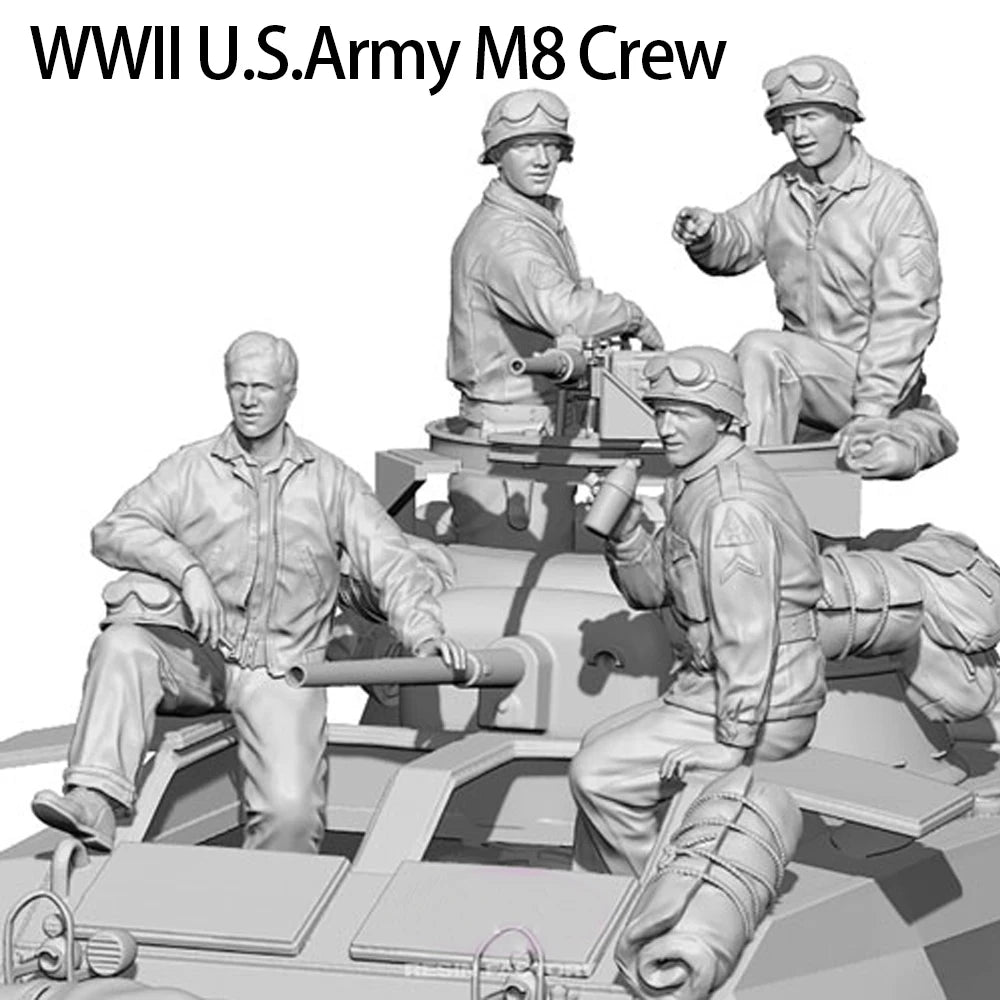 1/35 WWII U.S. Army M8 Greyhound Crew, 6 Figures, Resin Model Figure Kit, Unassembled and Unpainted