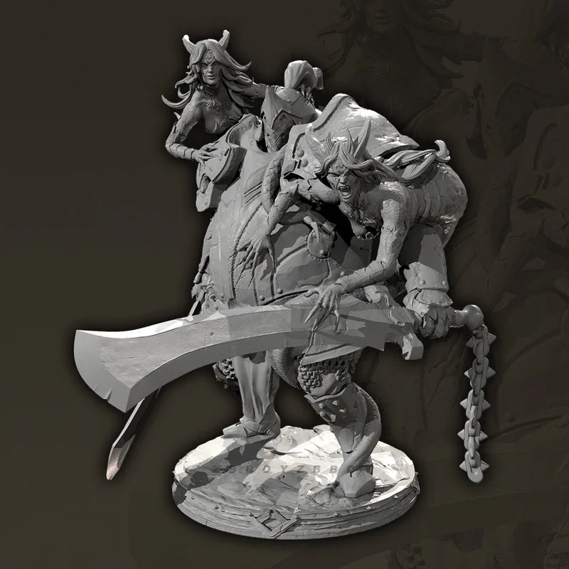 75mm Witch on Beast, Resin Model Figure Kit, Fantasy Theme, Unassembled and Unpainted