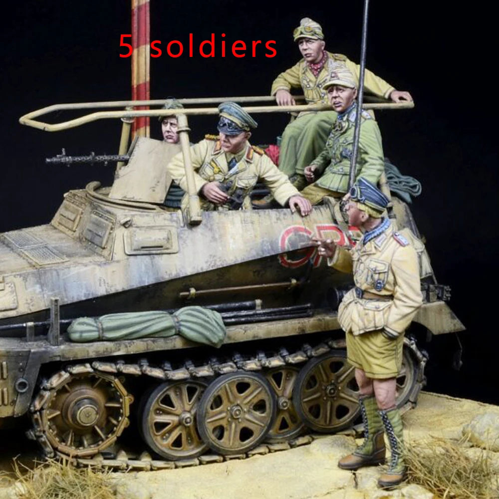 1/35 WWII North Africa Tank Crew, 5 Figures, Resin Model Diorama Kit, Unassembled and Unpainted