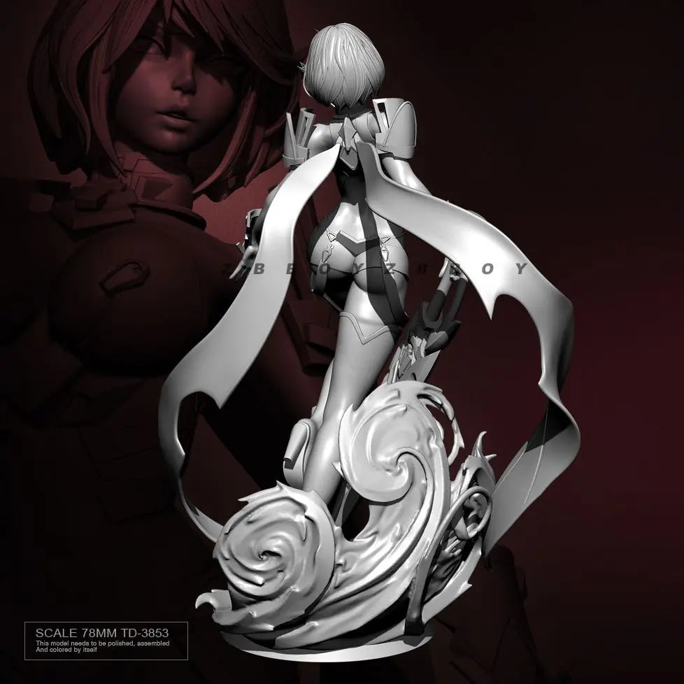 78mm Female Warrior with Staff, Resin Model Figure Kit, Fantasy Theme, Unassembled and Unpainted