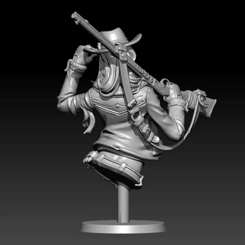 60mm Western Cowboy Gunner, Resin Model Bust Kit, Unassembled and Unpainted