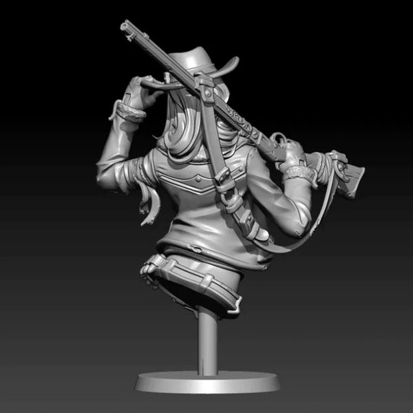 60mm Western Cowboy Gunner, Resin Model Bust Kit, Unassembled and Unpainted