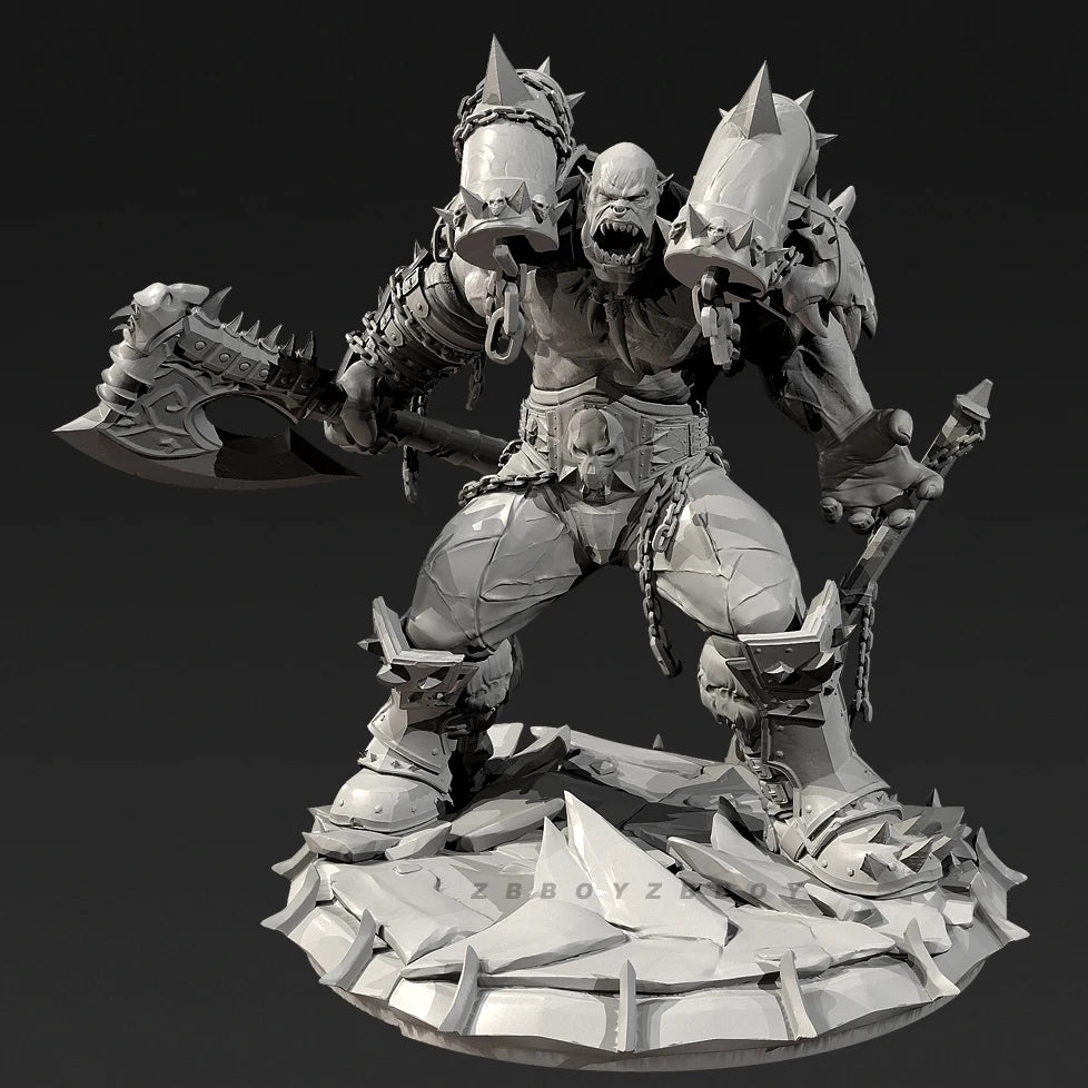 90mm Orc Warlord with Horned Shoulders, Resin Model Figure Kit, Fantasy Theme, Unassembled and Unpainted