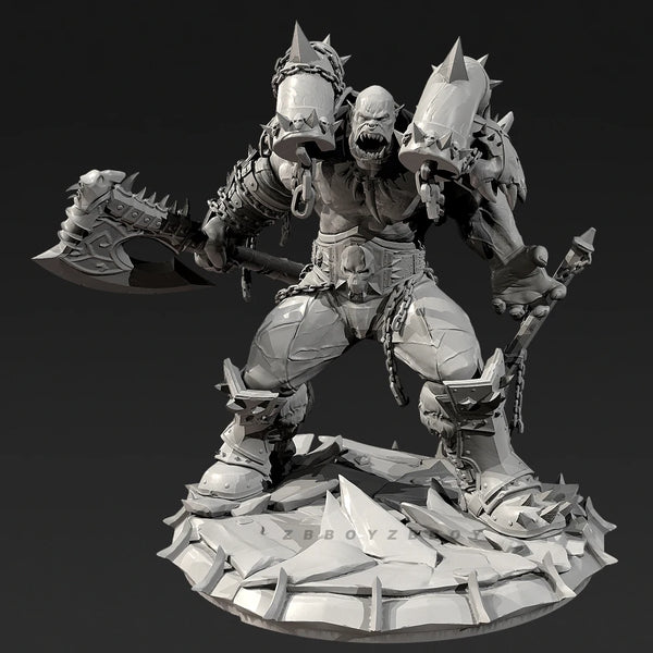 90mm Orc Warlord with Horned Shoulders, Resin Model Figure Kit, Fantasy Theme, Unassembled and Unpainted