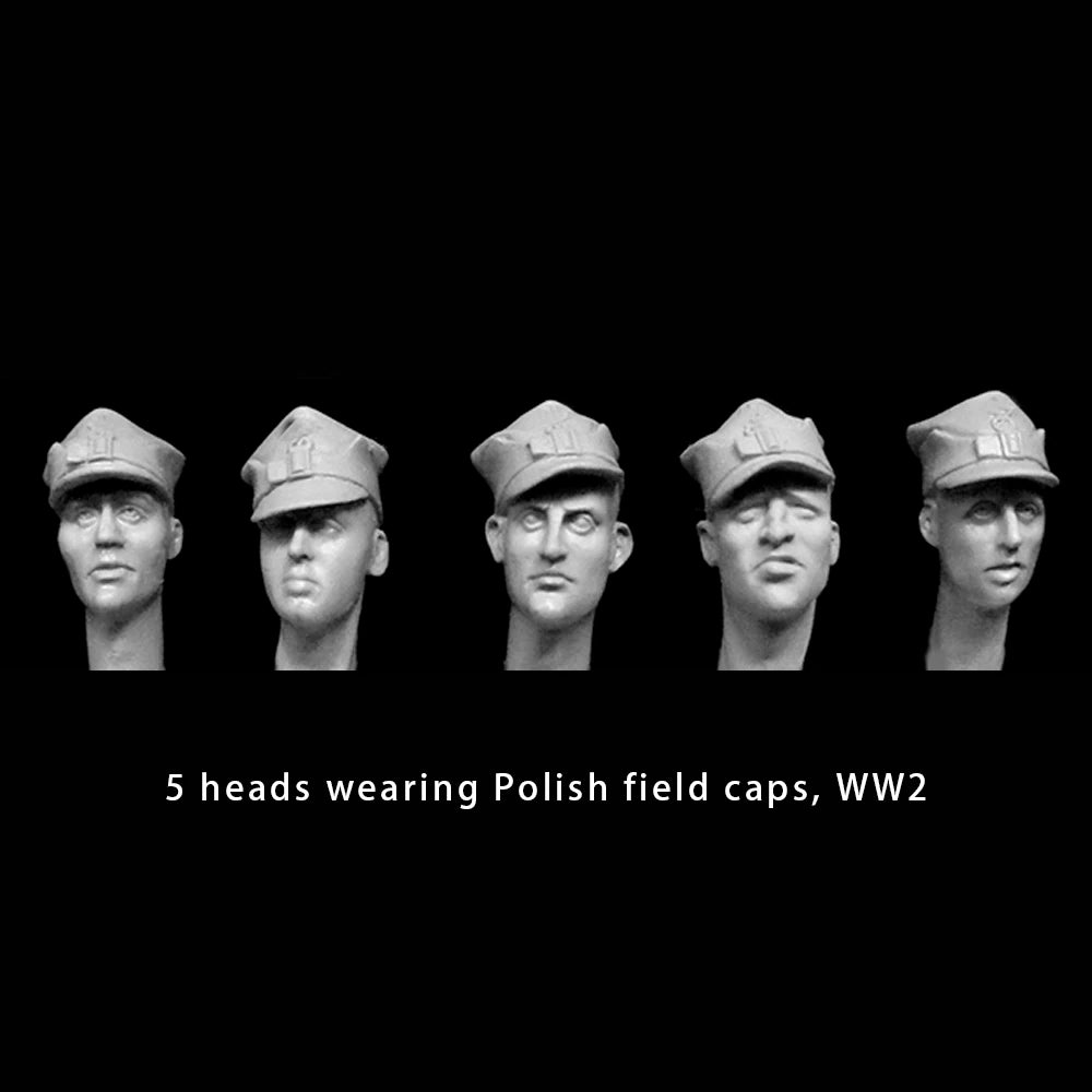 1/35 WWII Polish Infantry Soldier Heads, 5 Figures, Resin Model Figure Kit, Unassembled and Unpainted