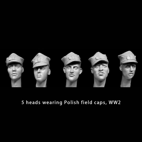 1/35 WWII Polish Infantry Soldier Heads, 5 Figures, Resin Model Figure Kit, Unassembled and Unpainted