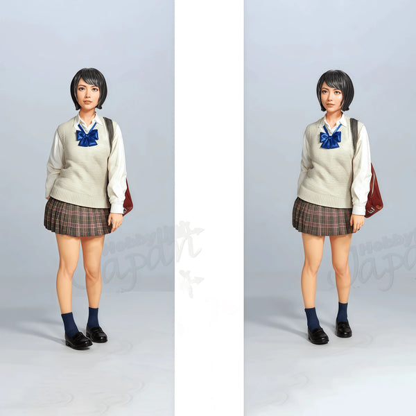 1/12 Schoolgirl in Cream Sweater and Plaid Skirt, Resin Model Figure Kit, Anime Theme, Unassembled and Unpainted