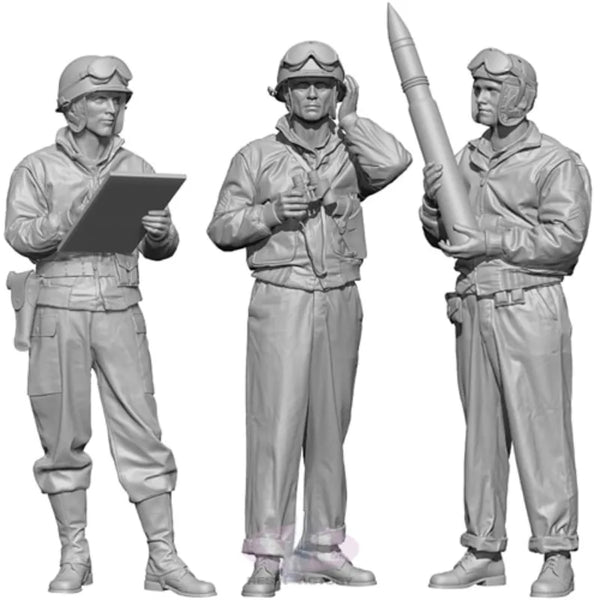 1/35 WWII US Tank Commander with Bazooka Team, 3 Figures, Resin Model Figure Kit, Unassembled and Unpainted