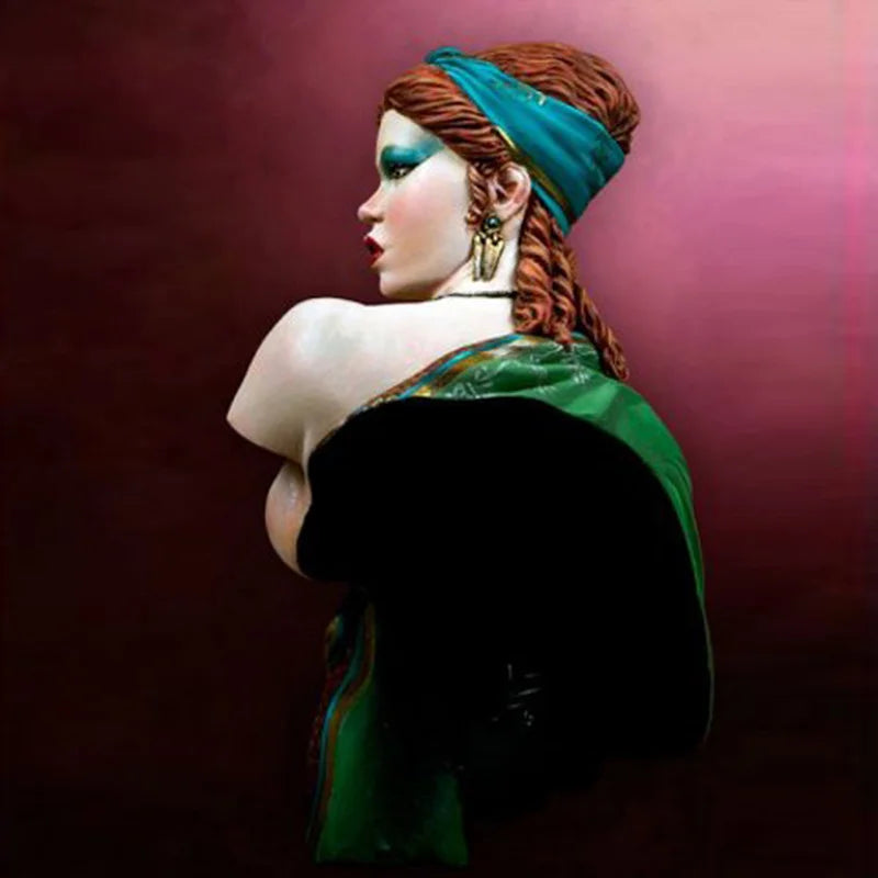 1/9 Red-Haired Warrior with Teal Headband and Green Cloak, Resin Model Bust Kit, Fantasy Theme, Unassembled and Unpainted