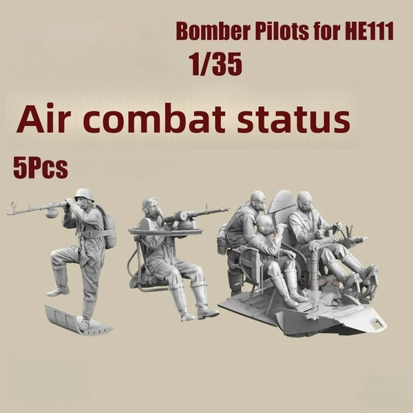 1/35 WWII German Luftwaffe Bomber Crew, 5 Figures, Resin Model Figure Kit, Unassembled and Unpainted