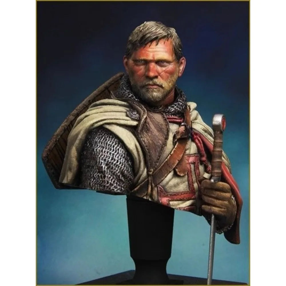 1/10 Medieval Mature Templar Knight in Chainmail and Red Cross Surcoat, Resin Model Bust Kit, Unassembled and Unpainted