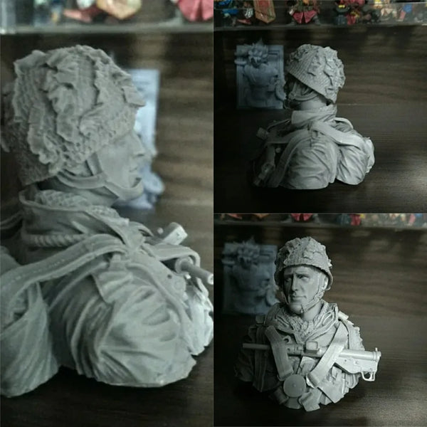 1/10 WWII British Paratrooper with Sten Gun, Resin Model Bust Kit, Unassembled and Unpainted