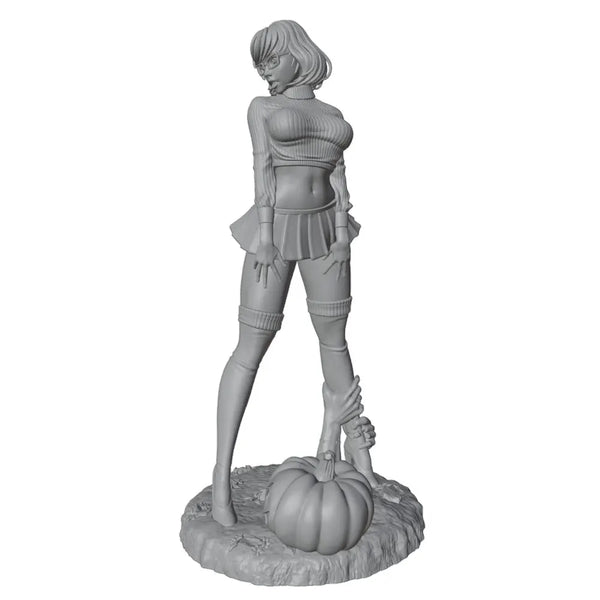 1/24 Autumn Pin-up Standing on Pumpkin, Resin Model Figure Kit, Unassembled and Unpainted