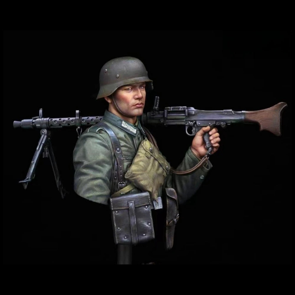1/10 WWII German Soldier MG34, Resin Model Bust Kit, Unassembled and Unpainted