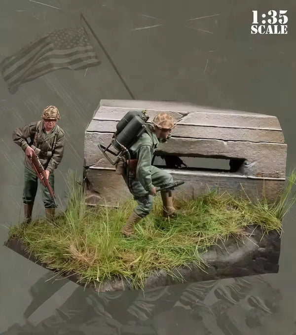 1/35 WWII USMC Bunker Defense, 5 Figures, Resin Model Diorama Kit, Unassembled and Unpainted
