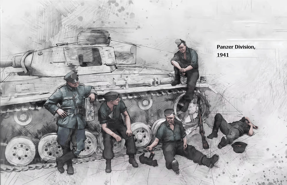 1/35 WWII German Panzer Crew with Cats, 5 Figures, Resin Model Figure Kit, Unassembled and Unpainted