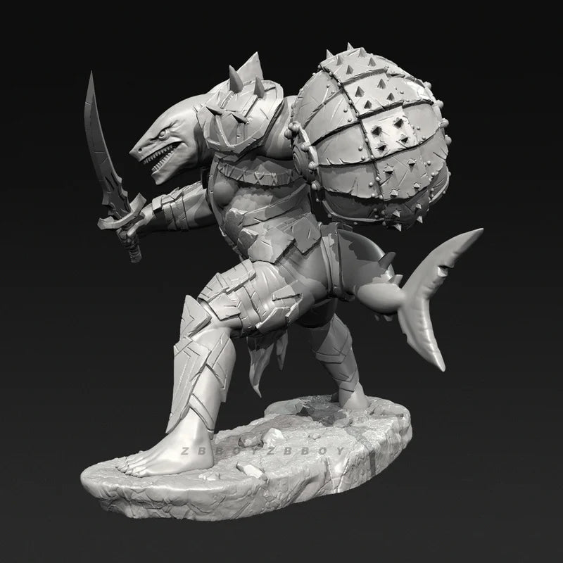 50mm Shark Monster Warrior, Resin Model Creature Kit, Fantasy Theme, Unassembled and Unpainted