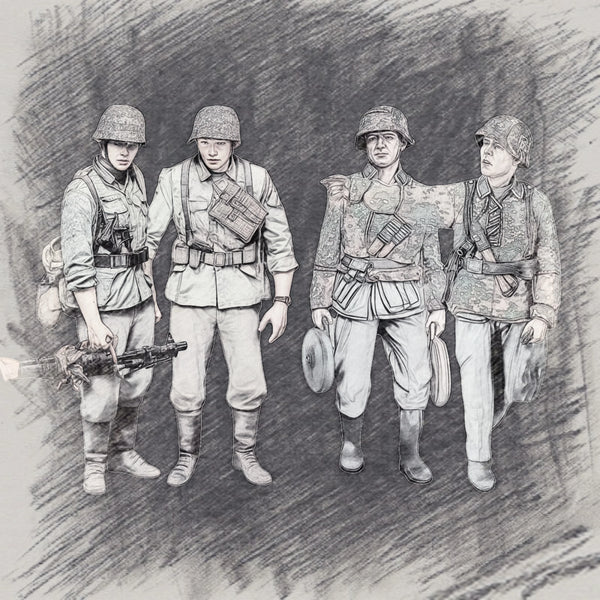 1/35 WWII German Infantry Squad Standing, 4 Figures, Resin Model Figure Kit, Unassembled and Unpainted