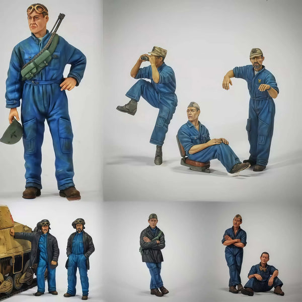 1/35 Modern Pilots in Blue Flight Suits, 9 Figures, Resin Model Figure Kit, Unassembled and Unpainted