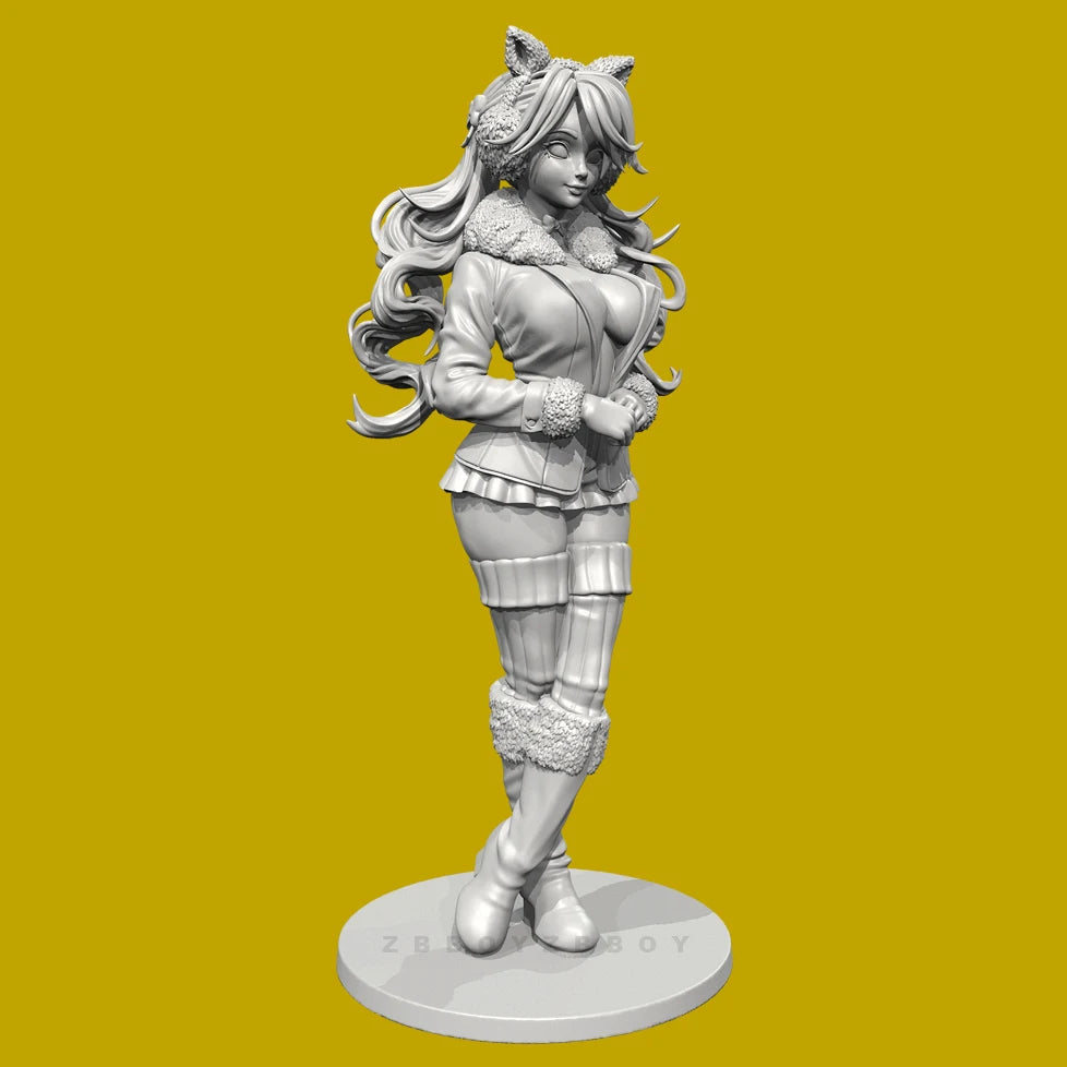 75mm Female Warrior with Animal Ears, Resin Model Figure Kit, Fantasy Theme, Unassembled and Unpainted