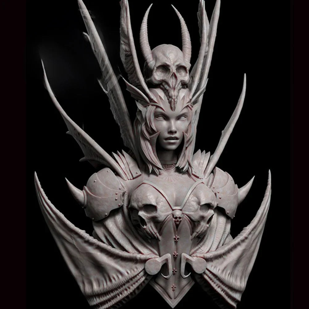 1/10 Dark Winged Sorceress with Horned Crown, Resin Model Bust Kit, Fantasy Theme, Unassembled and Unpainted