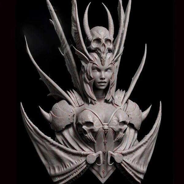 1/10 Dark Winged Sorceress with Horned Crown, Resin Model Bust Kit, Fantasy Theme, Unassembled and Unpainted