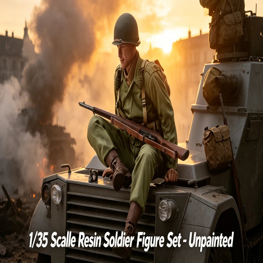 WWII British Infantryman Seated on Supply Crate, Resin Model Figure Kit, Unassembled and Unpainted