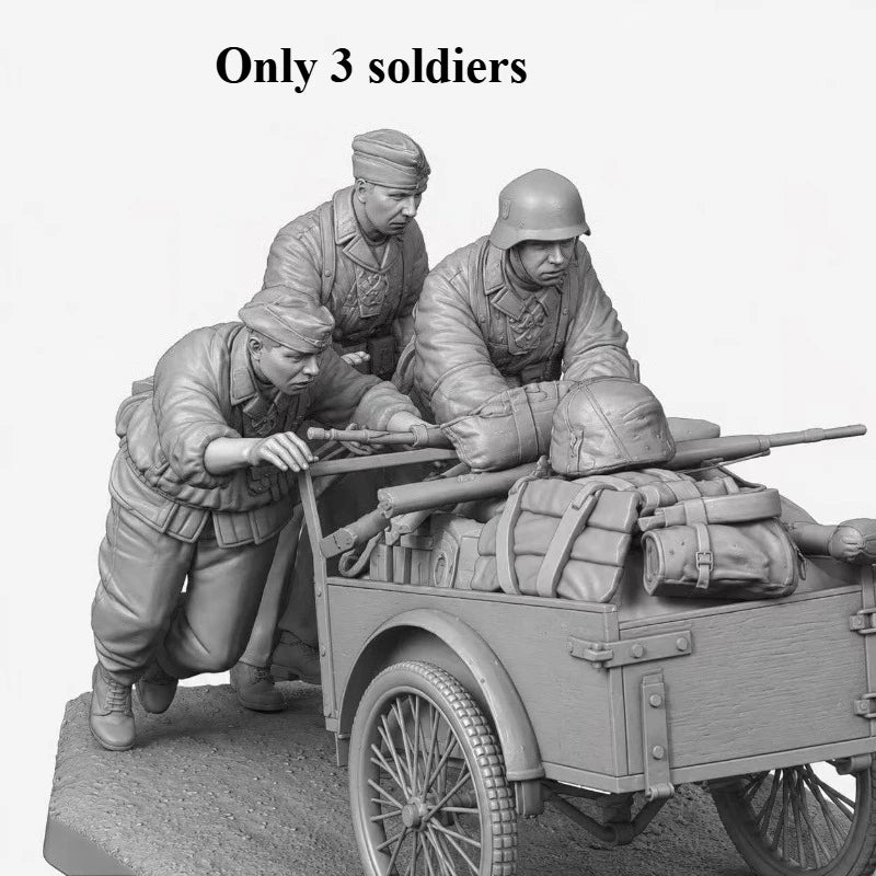 1/35 WWI Infantry with Supply Cart, 3 Figures, Resin Model Figure Kit, Unassembled and Unpainted