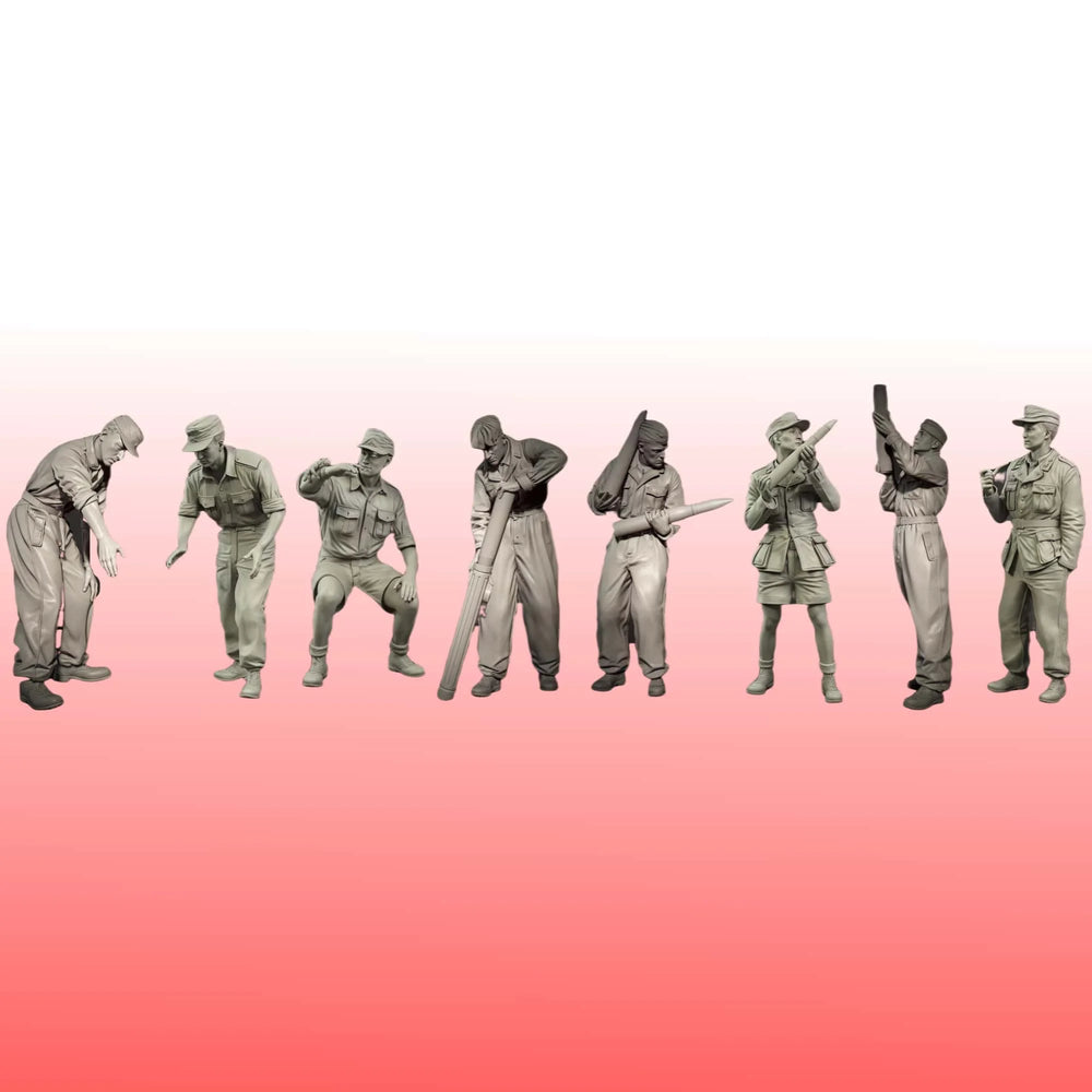 1/35 WWII German Artillery Gun Crew with Officer, 8 Figures, Resin Model Figure Kit, Unassembled and Unpainted