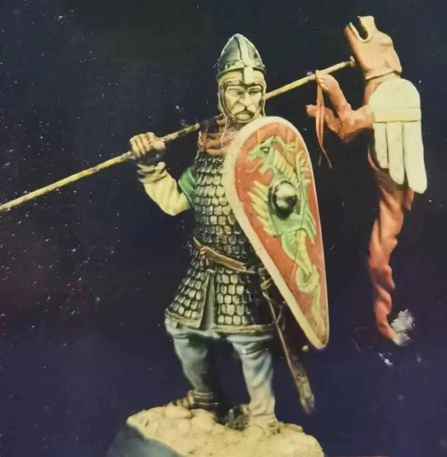 54mm Medieval Byzantine Warrior with Dragon Shield, Resin Model Figure Kit, Unassembled and Unpainted