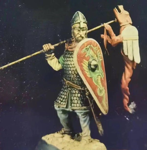 54mm Medieval Byzantine Warrior with Dragon Shield, Resin Model Figure Kit, Unassembled and Unpainted