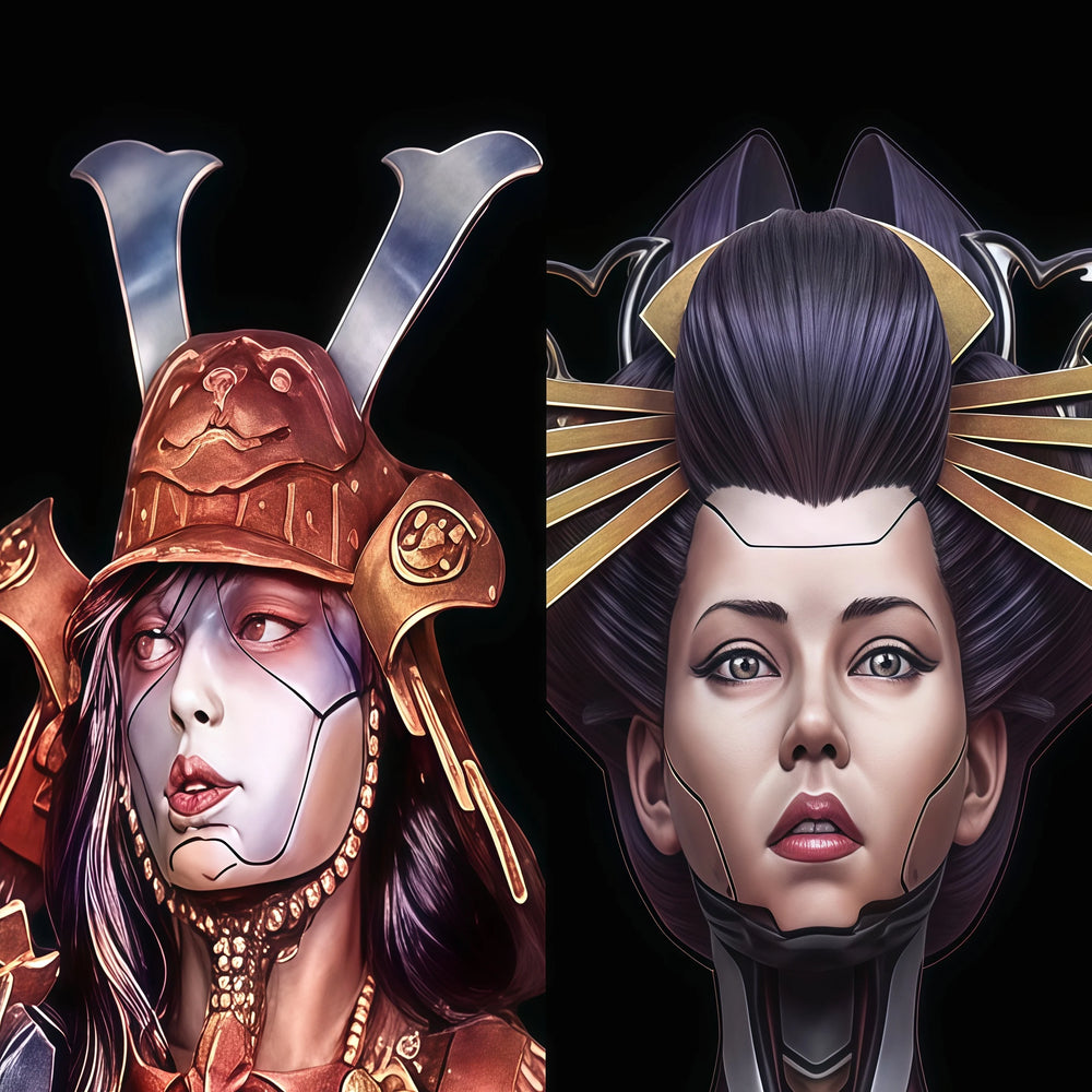 1/10 Demonic Female Warrior with Horned Crown, Resin Model Bust Kit, Fantasy Theme, Unassembled and Unpainted