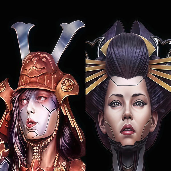 1/10 Demonic Female Warrior with Horned Crown, Resin Model Bust Kit, Fantasy Theme, Unassembled and Unpainted