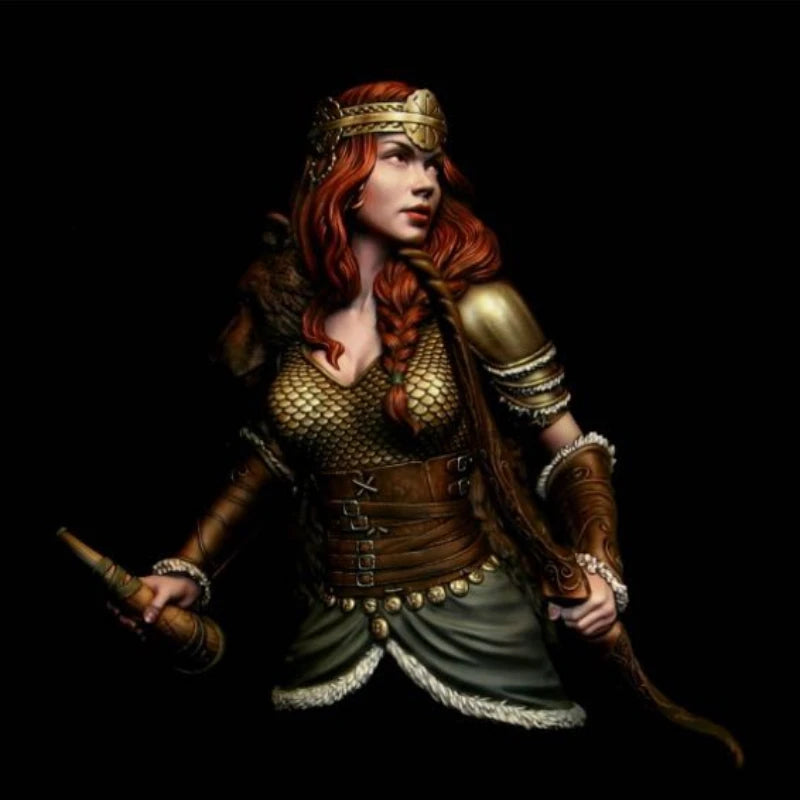 1/10 Barbarian Warrior with Wavy Hair and Circlet, Resin Model Bust Kit, Fantasy Theme, Unassembled and Unpainted