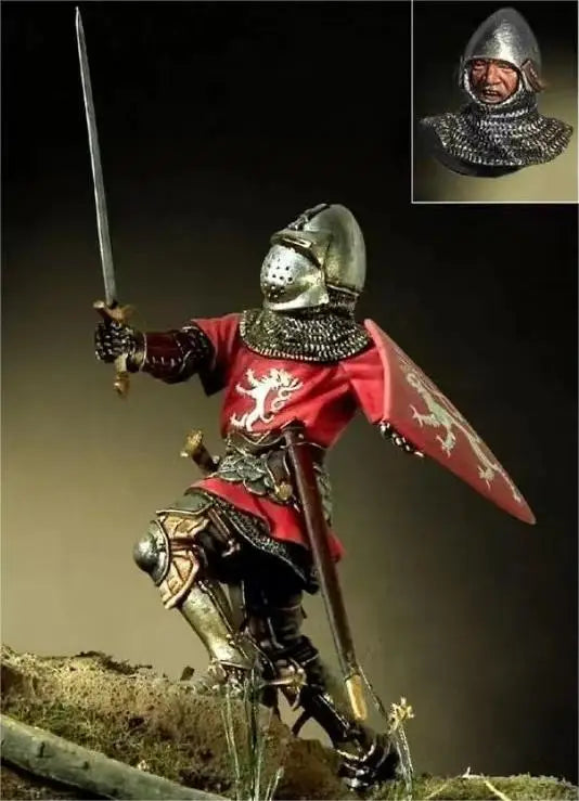 54mm Medieval English Knight with Lion Heraldry, Resin Model Figure Kit, Unassembled and Unpainted