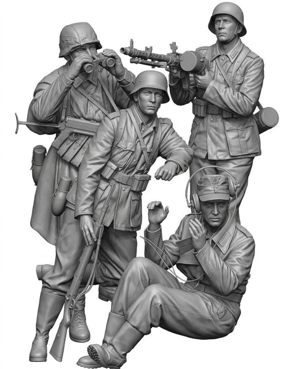1/16 WWII German Half-Track Crew, 4 Figures, Resin Model Figure Kit, Unassembled and Unpainted
